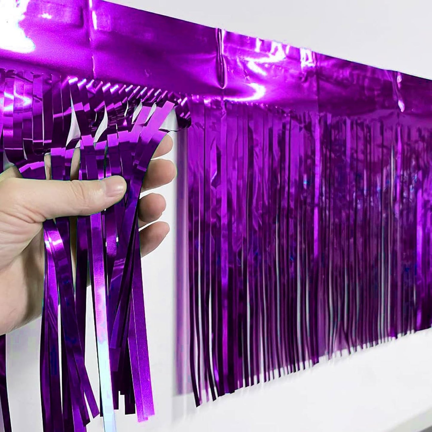 6 Packs 10 Feet Foil Fringe Garland Metallic Foil Tinsel Fringe Garland Wall Hanging Fringe Banner for Parade Floats, Wedding, Christmas，Birthday Party Halloween Decor (Purple)