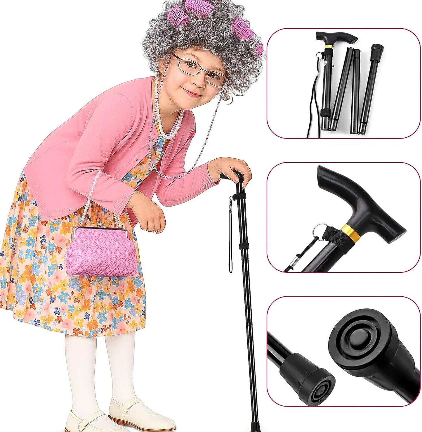 100th Day School Costume for Girls Grandma Dress Up Set with Wig & Accessories