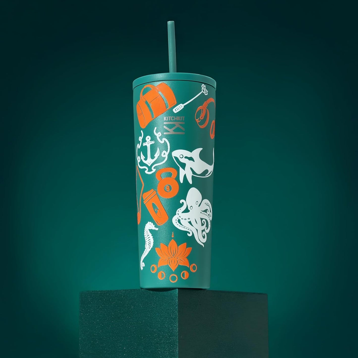 750ml (25oz) Insulated Tumbler with Straw, Flip Lid & Bonus Sticker Pack – Stainless Steel Reusable Travel Cup (Forest Jade)