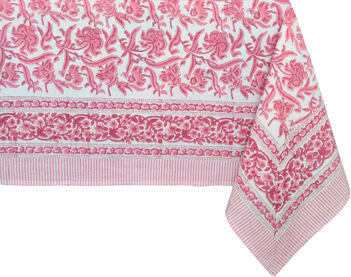ATOSII Red Bloom 100% Cotton Tablecloth, Handblock Print Rectangle Table Cover for Kitchen Dining I Tabletop Linen I Parties, Wedding, Spring Summer Table Cloth 60 X 108 Inches
