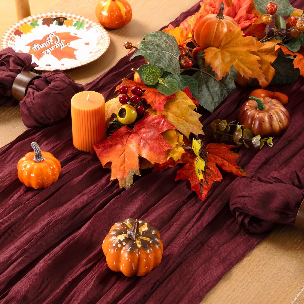 MLMC Burgundy Red Table Runner 10ft Rustic Gauze Wine Red Cheesecloth Table Runner Fall Cheese Cloth Centerpiece 35x120 Inches for Halloween Wedding Party Bridal Shower Anniversary Events Decor