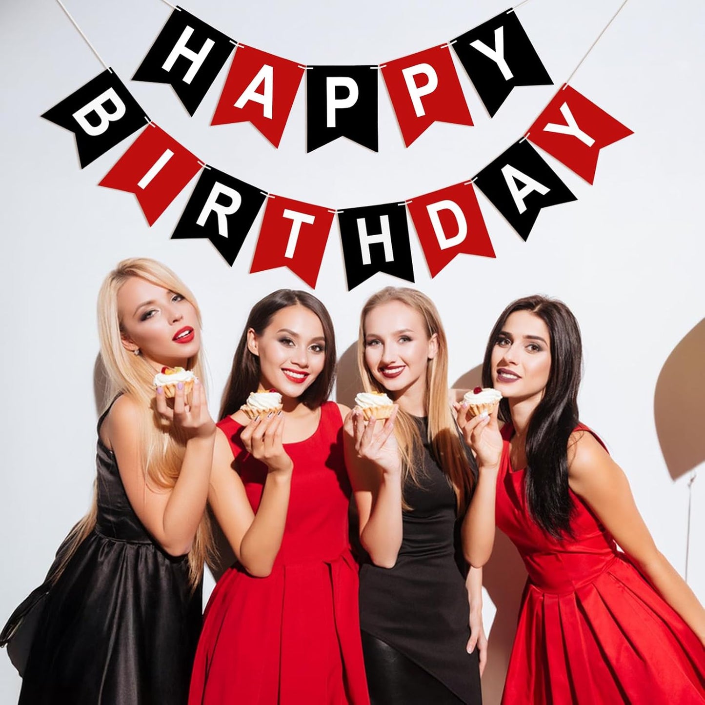 Pre-Strung Red and Black Happy Birthday Banner Birthday Party Banner NO DIY Happy Birthday Sign Birthday Hanging Decoration for Women Men Girl Boy Party Supplies (Red and Black)