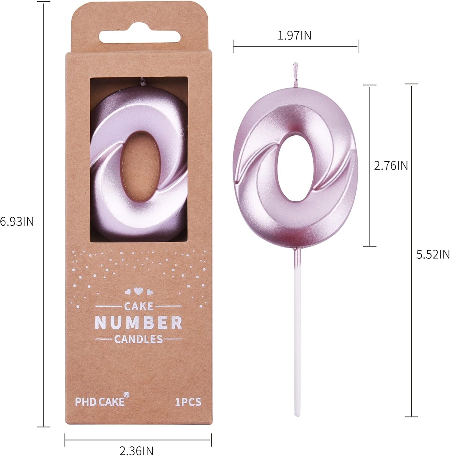 PHD CAKE 2.76 Inch Diamond Rose Gold 0 Number Birthday Candles, Rose Gold Number Candles, Cake Number Candles, Party Celebration