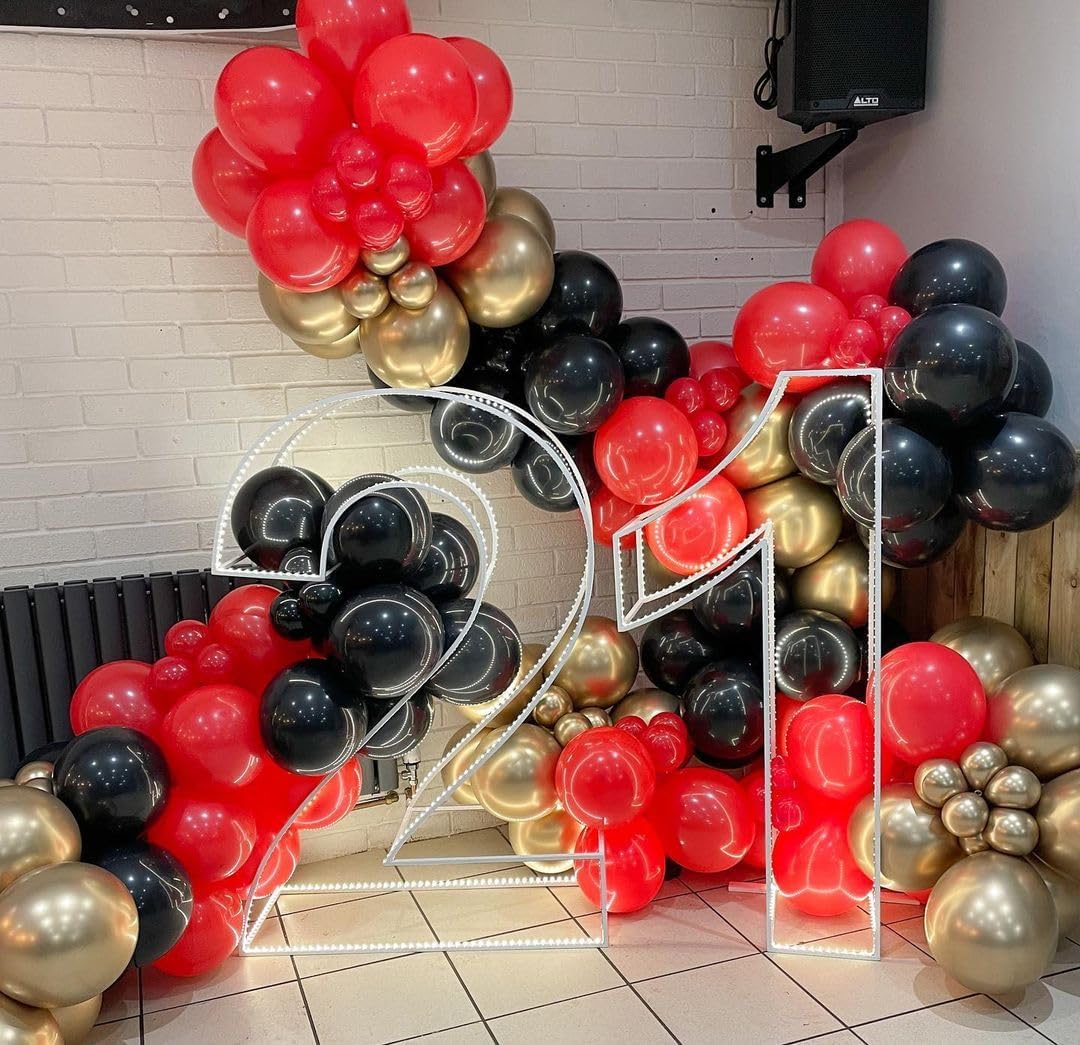 Bezente Red Black and Gold Latex Balloons,60pcs 12 inch Red Black Gold Metallic Chrome Confetti Balloons for Birthday, Wedding, Graduation, New Year, Casino Theme Party Decoration
