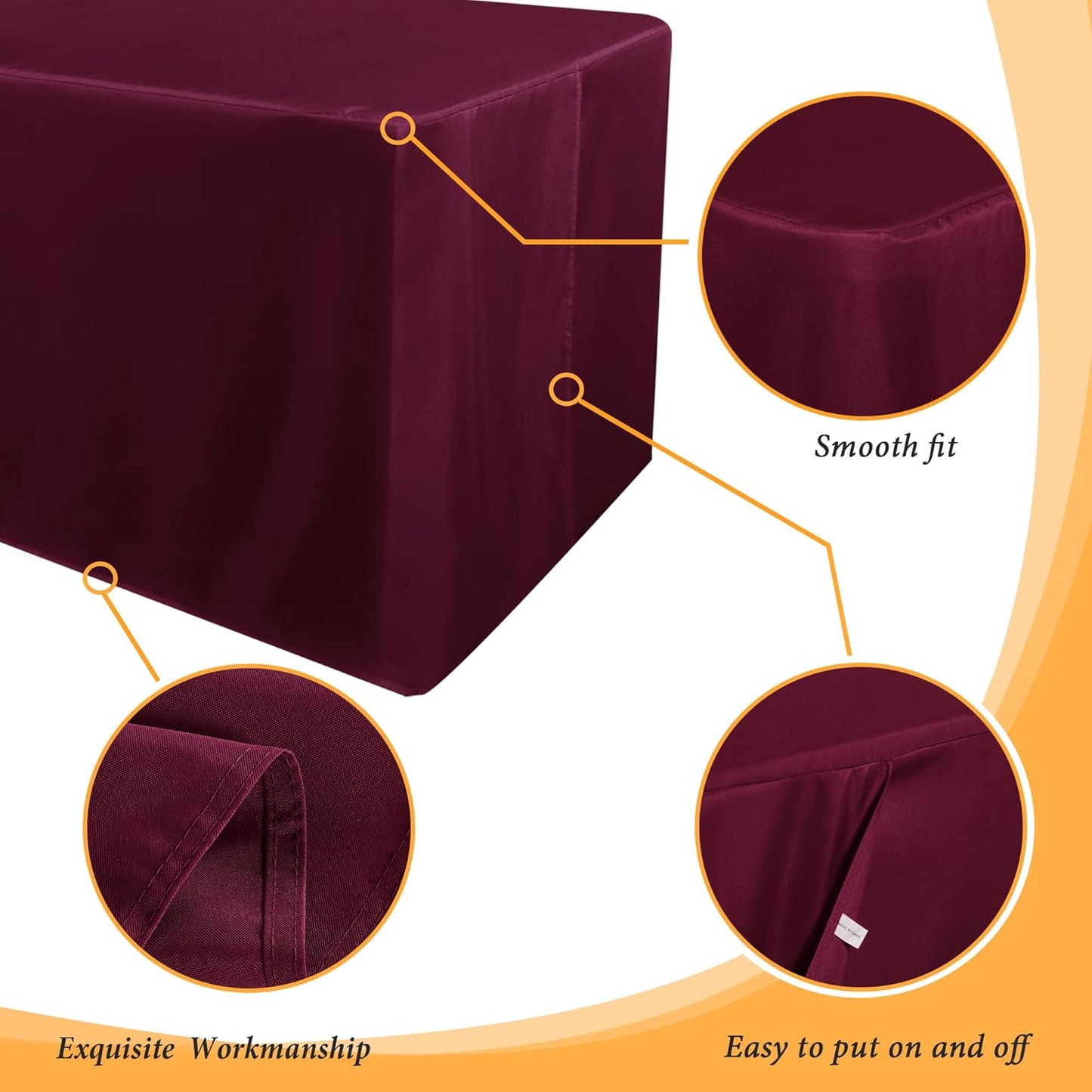 Obstal 2 Pack Fitted Table Covers for 8 Foot Tables - Water Resistant Washable Fabric Polyester Rectangle Table Cover Protector for Wedding, Banquet and Trade Shows, 96L x 30W Inches, Burgundy