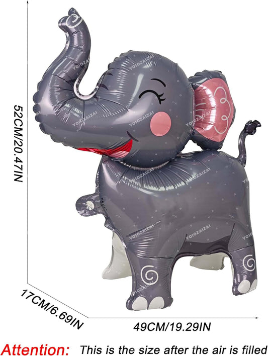 2PCS Matte self-standing elephant animal balloon 3D Jungle Large Elephant Foil Balloons For Kids safari themed birthday party gender indication baby shower Decor supplies Gray