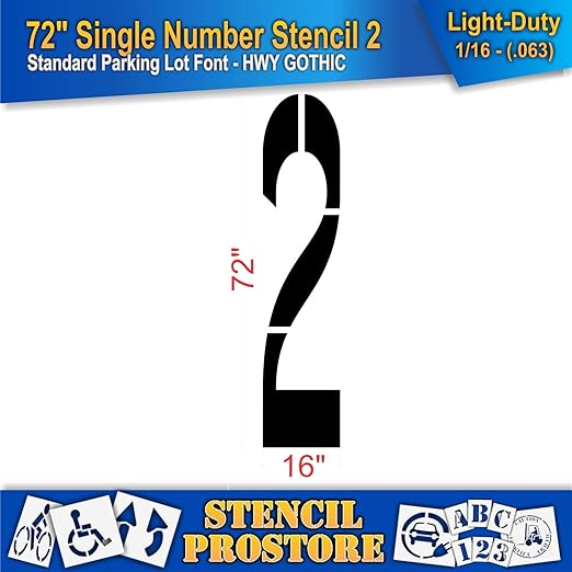 Pavement Stencils - 72 inch Single Number Stencil - 2-72" x 16" x 1/16" (63 mil) - Light-Duty