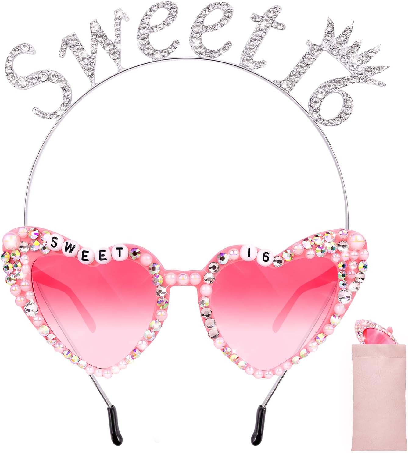 Sweet 16 Birthday Sunglasses with Crown, 16th Birthday Gifts Decorations for Women, Birthday Glasses Headband Tiara