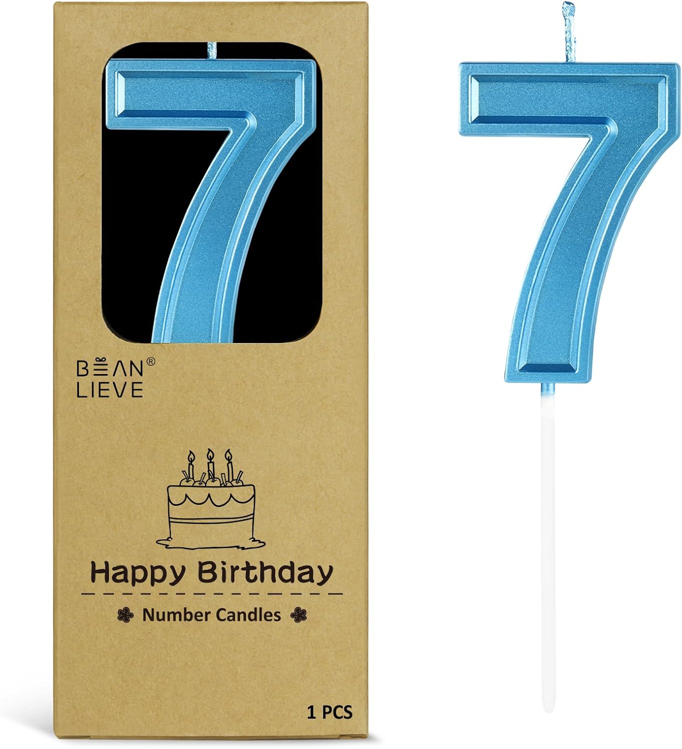 BEAN LIEVE Blue Birthday Candles Number 7, Blue Number Candles, Cake Number Candles for Birthday Parties and Wedding Anniversary Celebrations