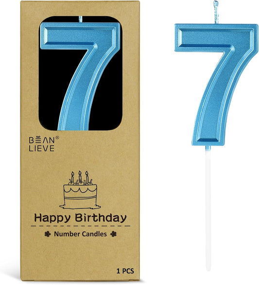 BEAN LIEVE Blue Birthday Candles Number 7, Blue Number Candles, Cake Number Candles for Birthday Parties and Wedding Anniversary Celebrations