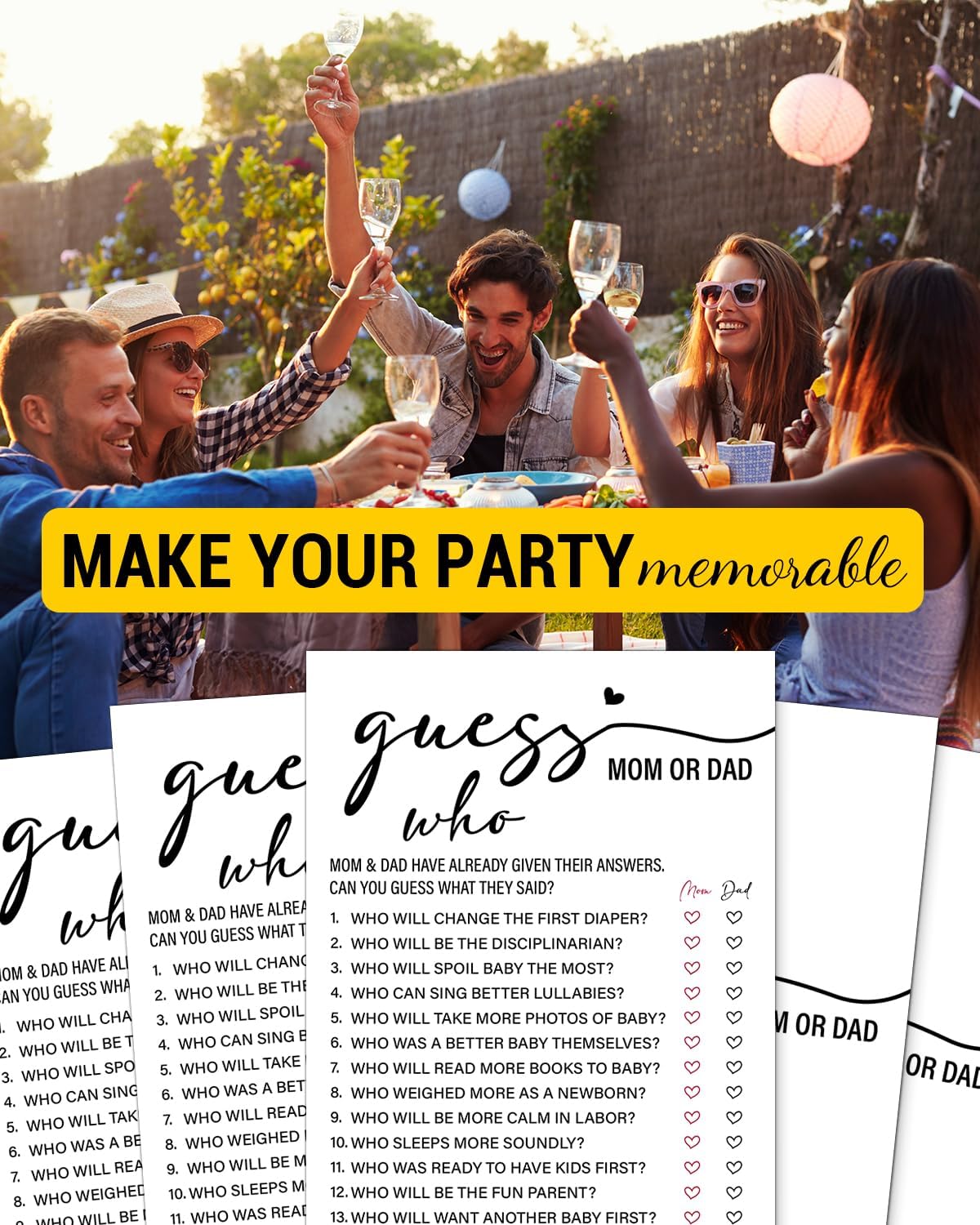 Mom or Dad Baby Shower Game, 20 Guess Who Game Cards, Baby Shower Games for Girl or Boy, Gender Reveal Games, Minimalist Gender Neutral Party Supplies