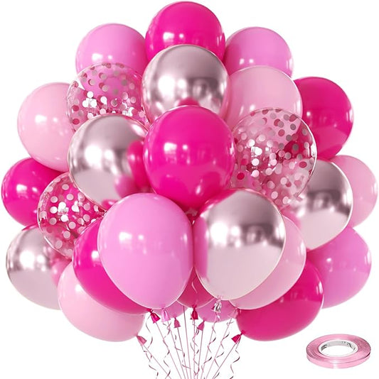 Zesliwy Pink Balloon Hot Pink Balloons Set, 50pcs 12inch Pastel Light Pink Metallic Pink Confetti Balloons for Princess Birthday Wedding Bridal Shower Valentine's Day party Decorations