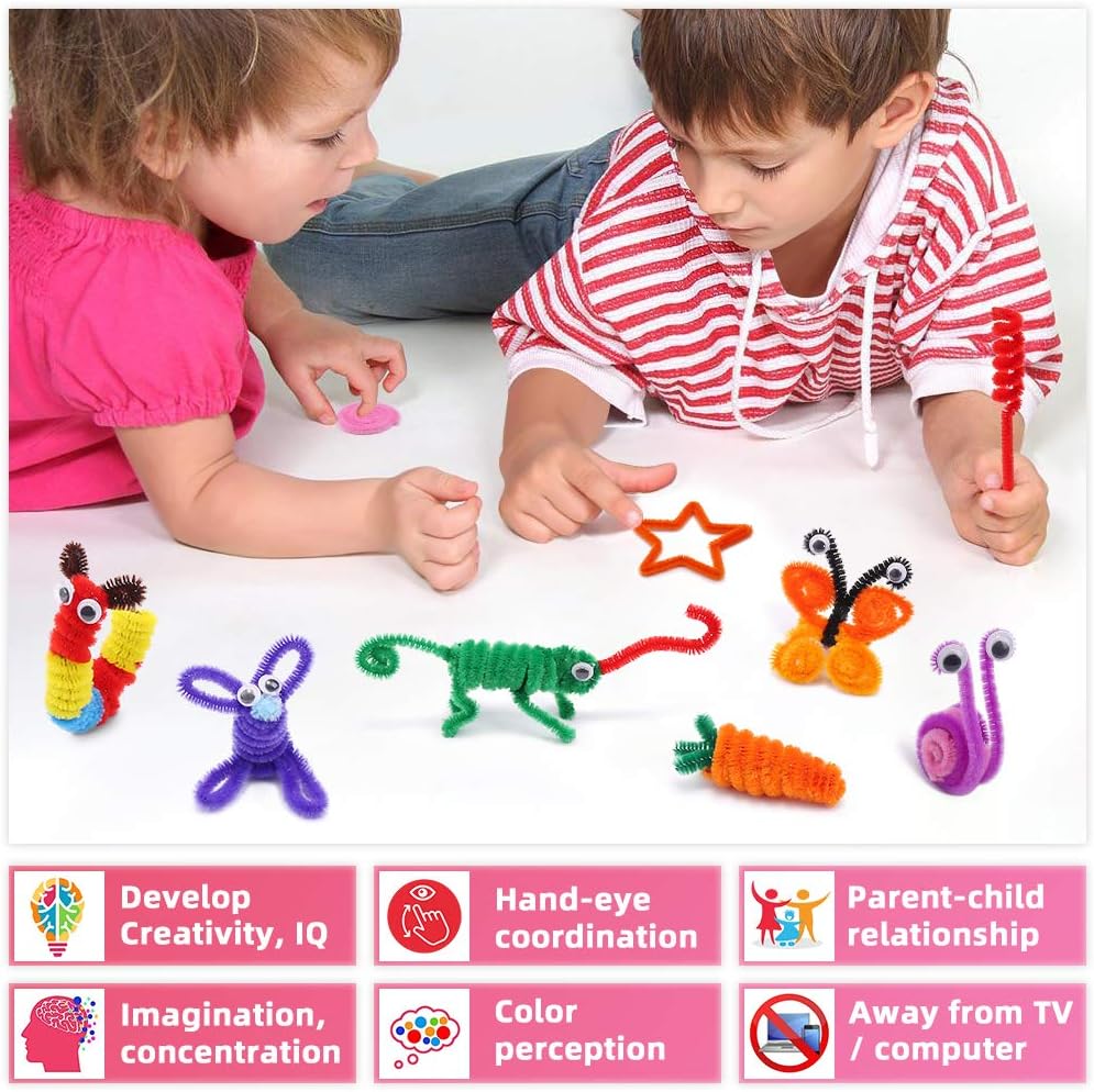 Pipe Cleaners Chenille Stems 1050 Pieces 30 Assorted Colors for Craft Arts Creative DIY Projects Decorations, 6mm x 12inch Fuzzy Colored Chenille Stem Sticks Set Craft Supplies for Kids and Adults