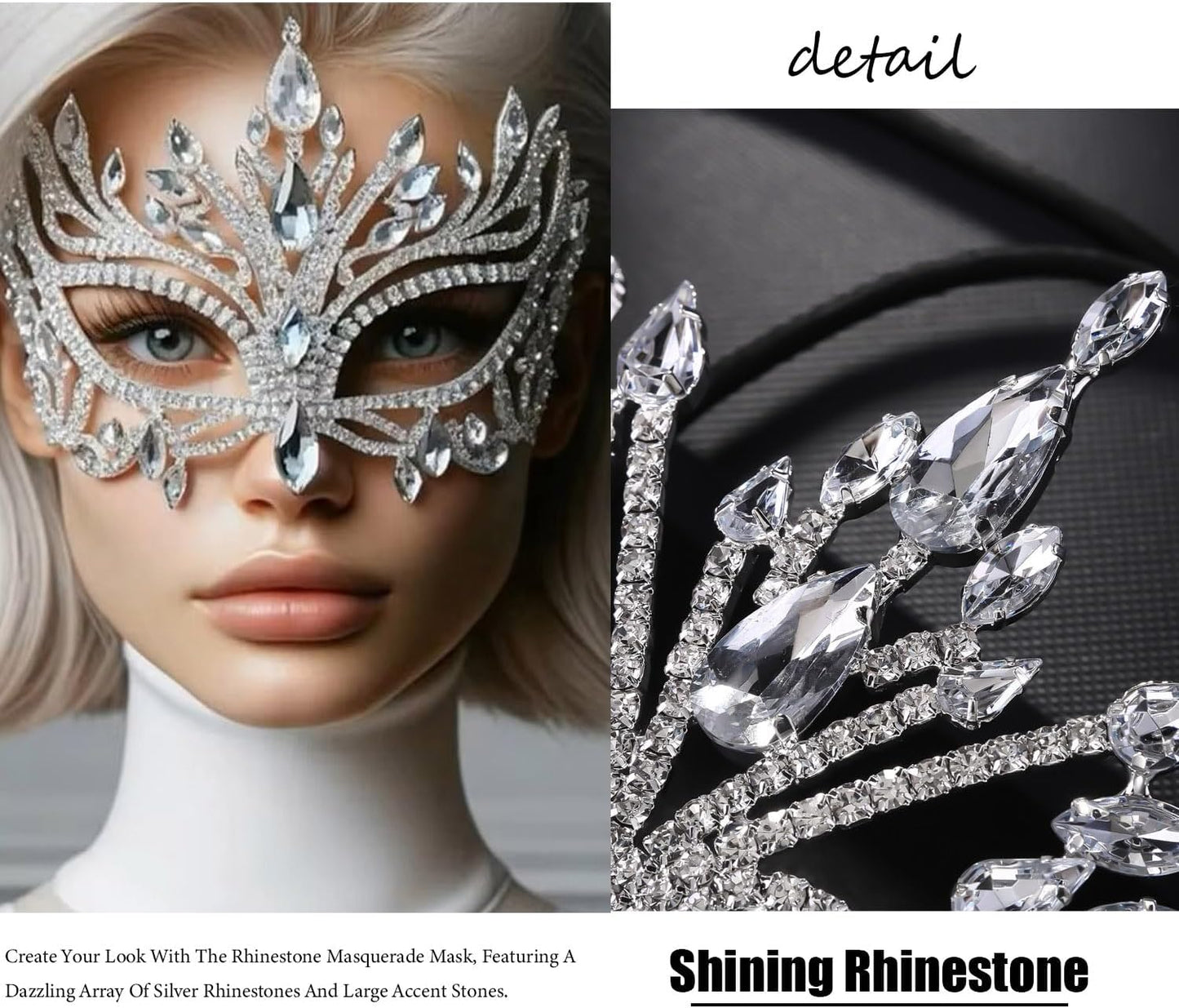 Bling Rhinestone Masquerade Mask For Women Ball Costume Crystal Face Mask Carnival Jewelry