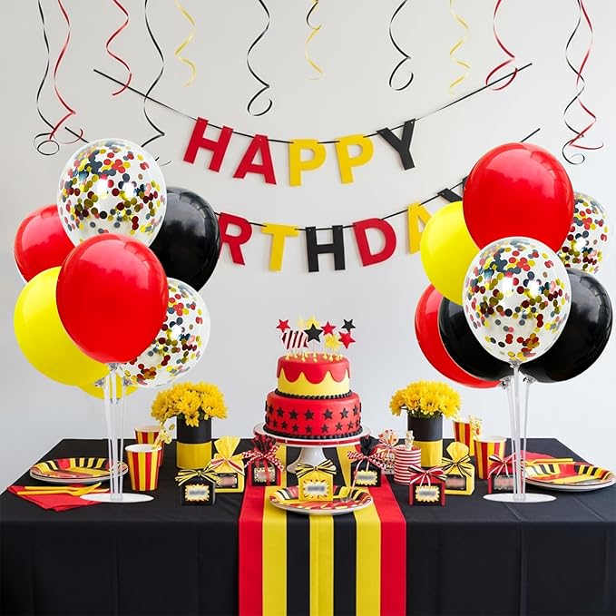 TONIFUL Mouse Birthday Table Decorations Red Yellow Black Table Centerpiece Balloons Stand Holder Kit for Mouse Theme Favor Baby Shower Kids Party Supplies