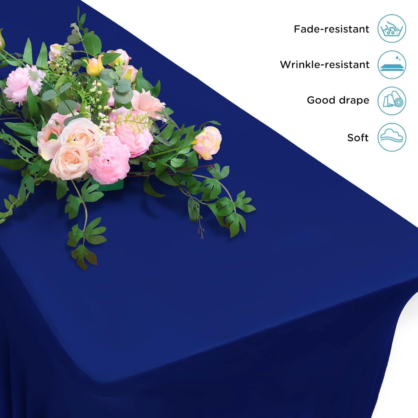Table Skirts for 6ft Rectangle Tables - 1PCS Blue Table Covers for 6 Foot Tables, Wrinkle Resistant Ruffles Elastic Table Cloths and Table Skirt for Banquets/Weddings/Parties/Birthday