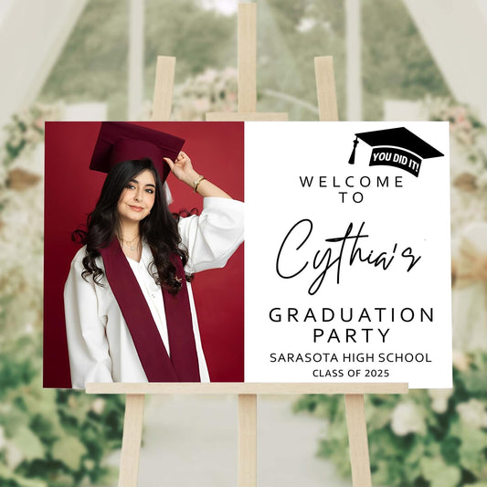 Personalized Class of 2025 Graduation Yard Sign, Graduation with photo Welcome Sign, Photo Graduation Sign, Graduation Party Sign, Minimalist Graduation Welcome Sign, Graduation Decorations