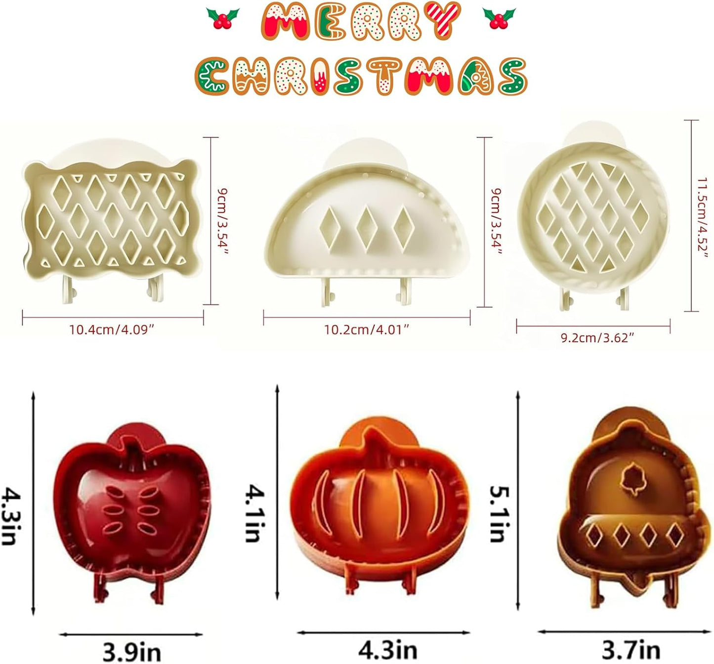 Holiday Mini Pie Mold, Hand Pie Press Molds Maker for Christmas Party Potluck Baking, Dough Presser Pies Molds for Fall, Thanksgiving & Christmas Festivals (6 Pcs-C)