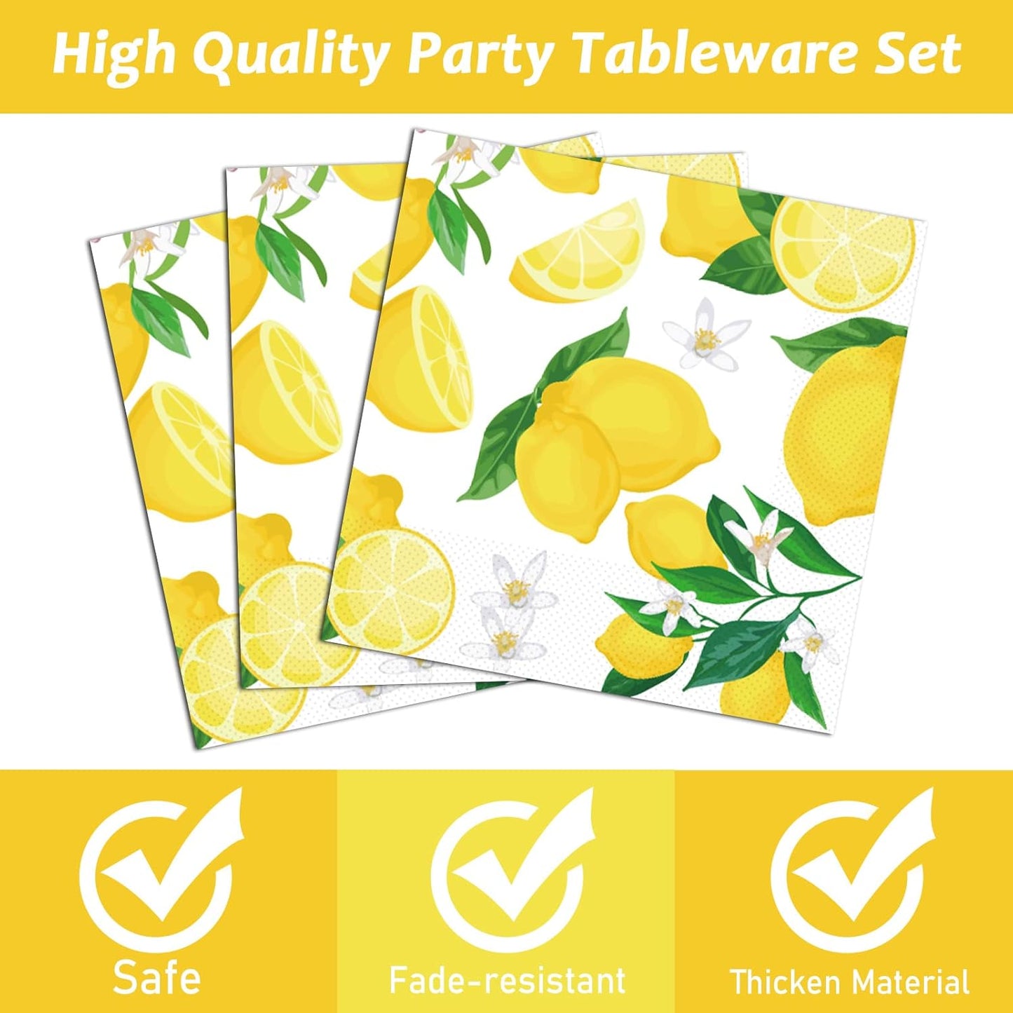 50 Guests Lemon Party Decorations Plates and Napkins Yellow Lemons Summer Party Supplies for Birthday Baby Shower Lemon Theme Disposable Plates Tableware Set 200 PCS
