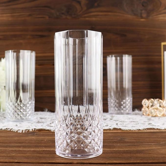 Efavormart 6-Pack Plastic Highball Glasses, 14oz Shatterproof Crystal Cut Drink Glasses for Kitchen Mojito Whiskey Cocktail, Clear