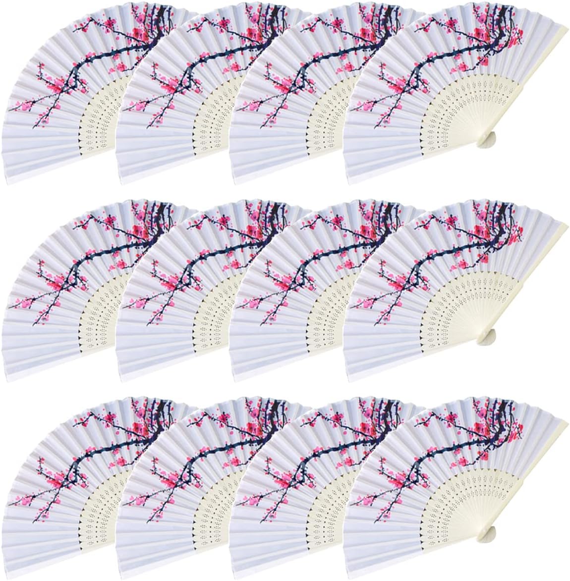 LEFTSTARER 12Pcs Delicate Cherry Blossom Folding Hand Fan Japanese Chinese Decor Fan Paper Fans Party Performance Dancing Wedding Decorations Favors Gifts