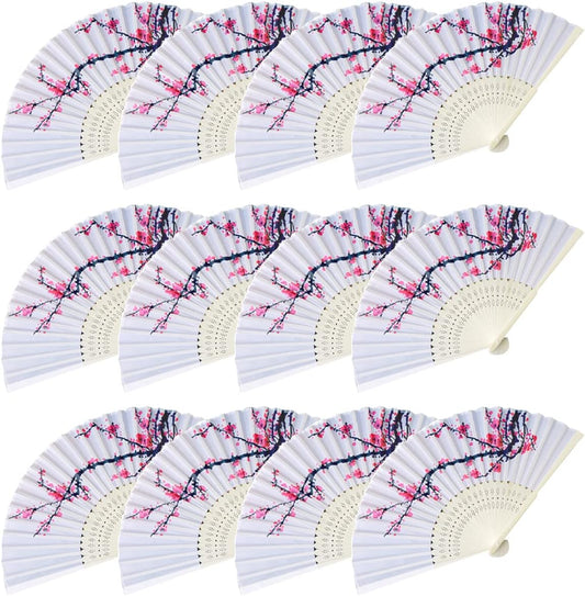 LEFTSTARER 12Pcs Delicate Cherry Blossom Folding Hand Fan Japanese Chinese Decor Fan Paper Fans Party Performance Dancing Wedding Decorations Favors Gifts