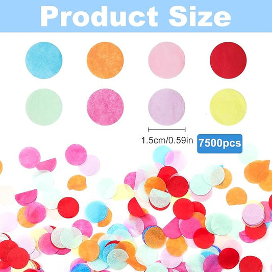 7500 Pcs Multicolor Round Paper Confetti, 0.59 Inch Circle Biodegradable Confetti Bulk, Tissue Paper Dots For Wedding Birthday Party Decoration & Balloon Filler