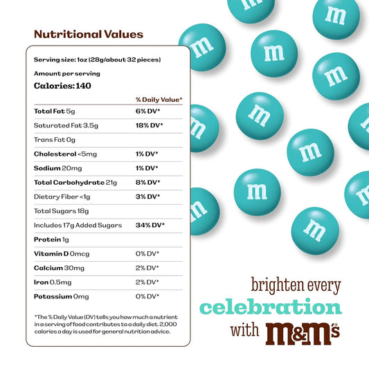 M&M’S WORLD Aqua Milk Chocolate Candy, 5lbs of M&M'S in Resealable Pack for Candy Bars, Birthday Parties, Graduations, Dessert Tables & DIY Favors
