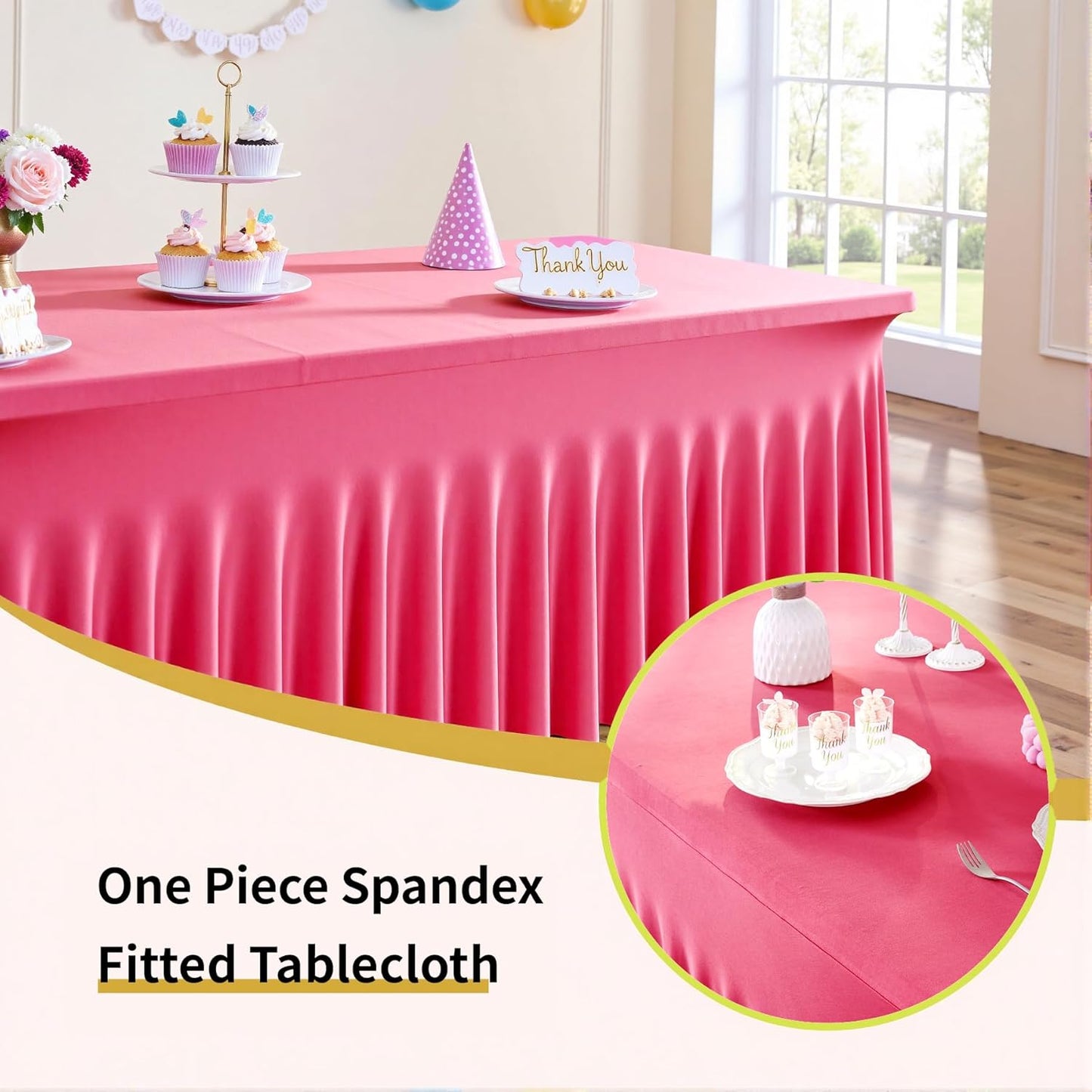 Outpain 6ft Spandex Table Cloth for Standard Folding Tables-4Pack Hot Pink Table Cloth Table Protector for Party, Wedding, Cocktail, Banquet, Festival