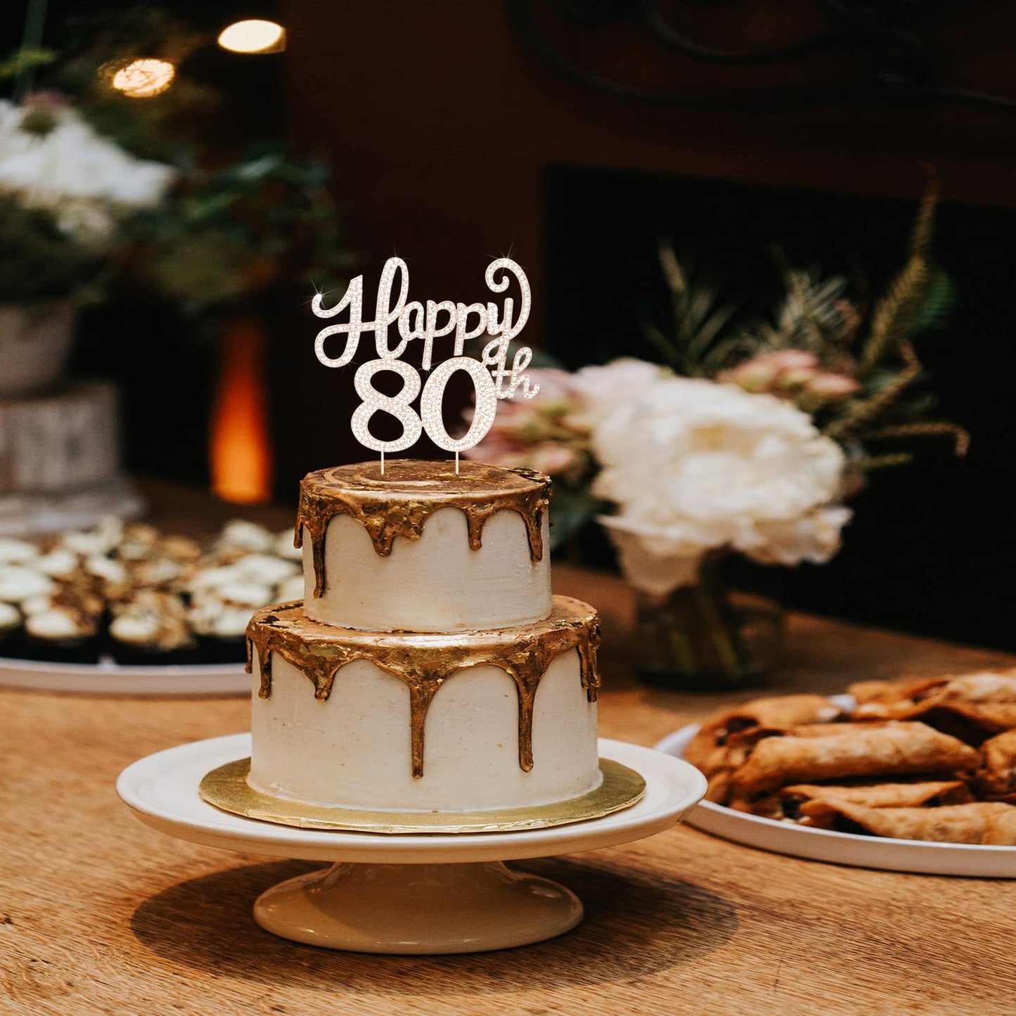 LASKYER Happy 80th Birthday Decorations,80th Birthday Gold Rhinestone Cake Topper - Cheers to Eighty Years Old Bday Party Metal Sparkly Cake Centerpieces Sign.