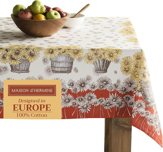 Maison d' Hermine Table Cloth Square Table 100% Cotton 54 x 54 Inches Fall Tablecloth Reusable Everyday Use for Thanksgiving Christmas Decorations Dining Farmhouse Party (Bagatelle)