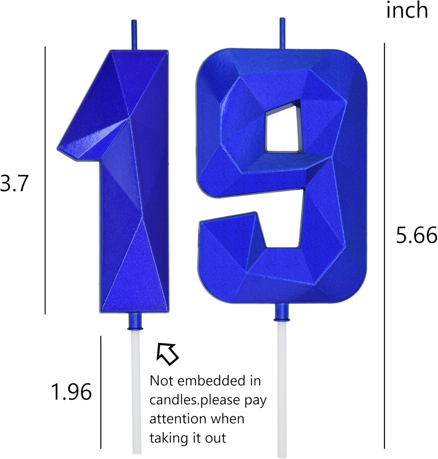 DERVENTA Large Birthday Candle Number 3D Blue 3.7 inch Party Celebration Anniversary Decoration Cake Topper 1 Piece (Number 19 Blue)