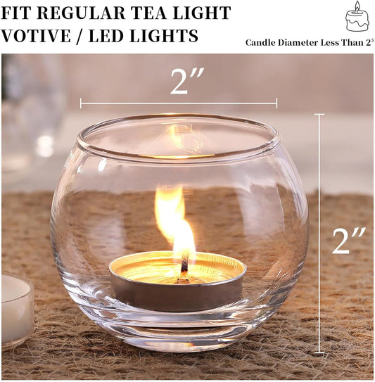 Volens 24PCS Clear Votive Candle Holders for Table Centerpieces, 2''×2'' Round Glass Tealight Candle Holders Bulk for Wedding Decor and Home Decorations