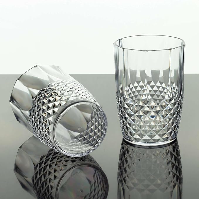 Efavormart 6-Pack Plastic Tumblers, 16oz Unbreakable Drinking Glasses Crystal Cut Style Clear - Shatterproof Short Cups