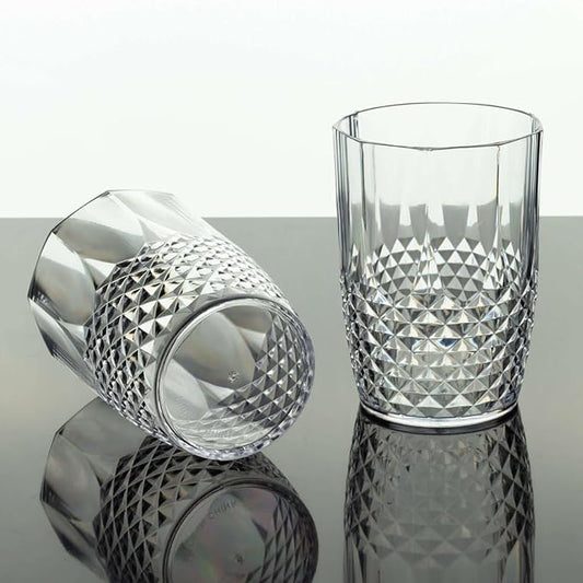 Efavormart 6-Pack Plastic Tumblers, 16oz Unbreakable Drinking Glasses Crystal Cut Style Clear - Shatterproof Short Cups
