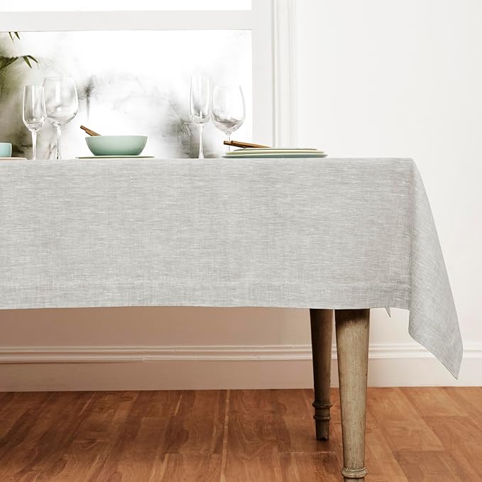 Solino Home Linen Tablecloth 54 x 72 Inch - 100% Pure Linen Oyster Grey Table Cloth for Rectangle Tables - Athena, Machine Washable Tablecloth for Spring, Easter