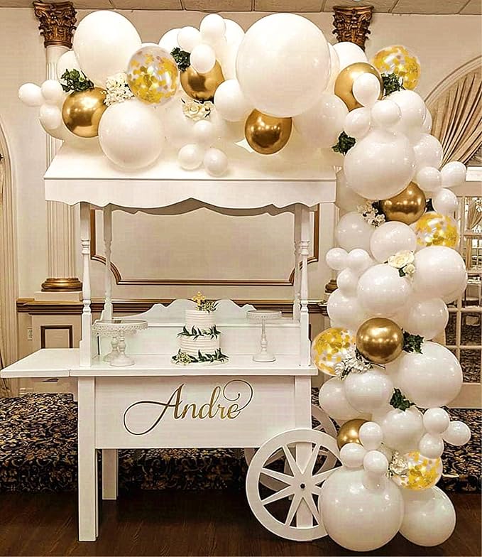 108pcs White Gold Balloon Garland Arch Kit 5, 10 Inch 12" White Gold Confetti Balloons Set for Birthday Baby Shower Wedding Graduation Mother's Day Christmas Party Decorations