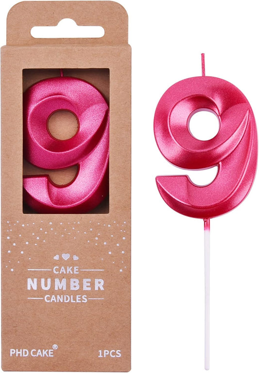 PHD CAKE 2.76 Inch Diamond Red 9 Number Birthday Candles, Red Number Candles, Cake Number Candles, Party Celebration