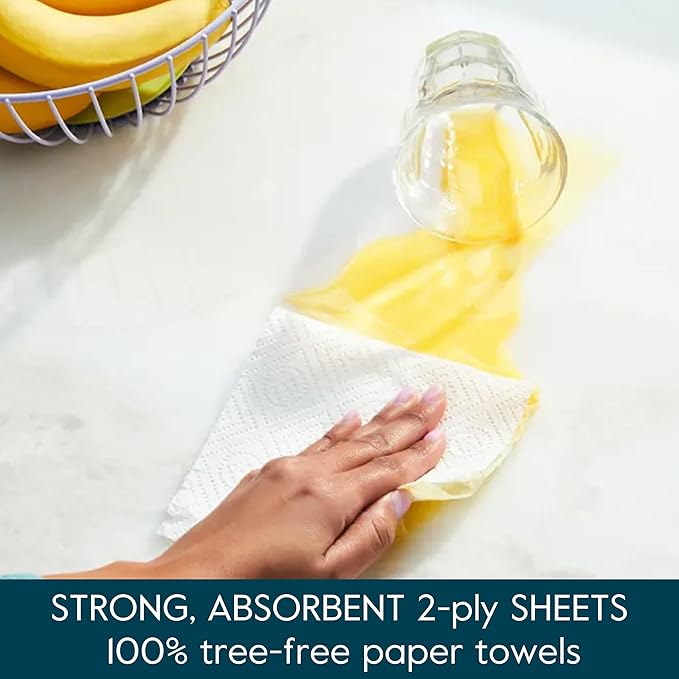 Grove Co. Bamboo Paper Towels, Tree Free & Sustainable Kitchen Paper Towels, Strong & Absorbent with Custom Select Sheets for Less Waste, Zero Plastic Waste. 140 x 2-ply Sheets per Roll, 6 Pack Rolls