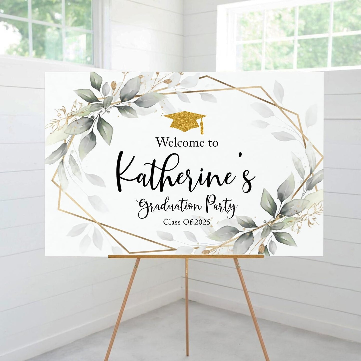 Graduation Party Welcome Sign, Graduation Party Signs, Frame Greenery Graduation Welcome Sign, Grad Party Sign Custom Design Modern, Minimalist Grad Party Decorations, Graduation Decorations