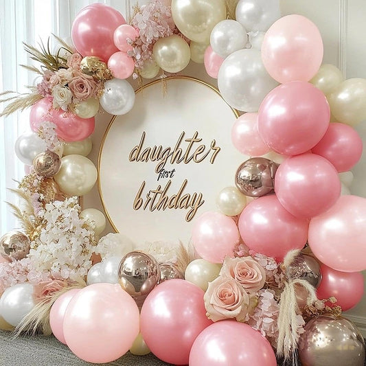 Pearl Pink White Balloon Garland Double Stuffed Light Pink Champagne Gold White Sand Balloon Arch Kit for Baby Shower Birthday Bridal Shower Wedding Birthday Party Decorations