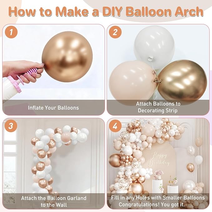 White Champagne Gold Balloon Garland Arch Kit, 167Pcs Neutral Balloons for Engagement Bridal Shower Wedding Baptism Baby Shower Boho Birthday Anniversary Decoration