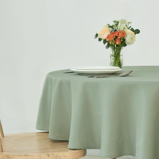 maxmill Round Weaved Texture Design Tablecloth Spill-Proof Wrinkle Free Soft Washable Table Cloth for Circular Table Cover, for Dining Room Banquet Parties Holiday Dinner, 90 Inch Sage Green