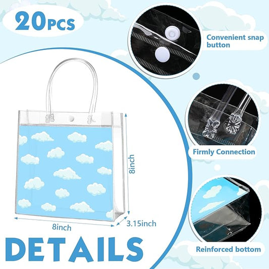 Aliceset 20 Pcs Blue Clear Cloud Bags with Handles Cartoon Story Goodie Bags Blue Sky Party Favors for Baby Shower Birthday Party Candy Snack Supplies, 8x8x3.15 Inch