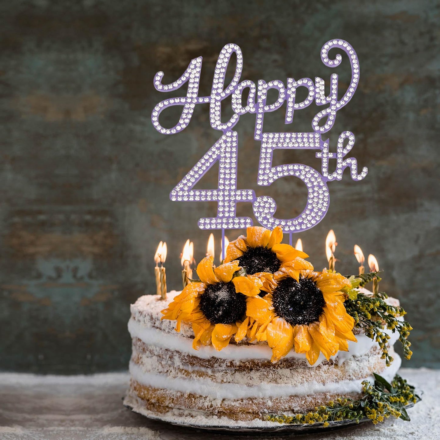 Happy 45th Birthday Purple Rhinestone Cake Topper - 45th Birthday/Anniversary,Cheers to 45 Years Old Bday Party Metal Sparkly Centerpieces Decorations.