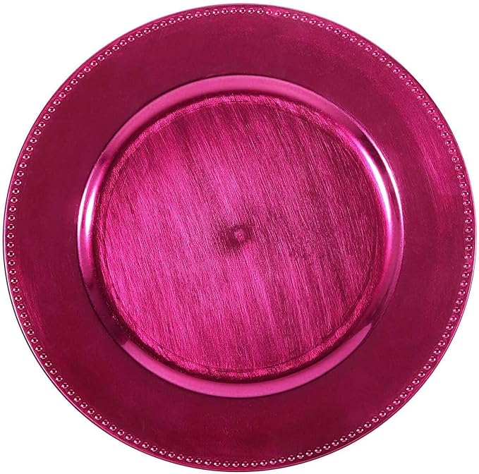 Efavormart 6 pcs 13" Hot Pink Beaded Round Charger Plates for Tabletop Decor Holiday Wedding Catering Event Decoration