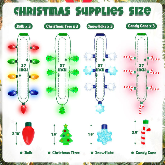36 PCS Christmas Party Favors, Light Up Candy Cane Snowflake Tree Bulb LED Necklace Flashing Headwear Glow Eyeglasses Set for Bulk Xmas Gifts, Holiday Christmas Party Supplies for New Years Eve