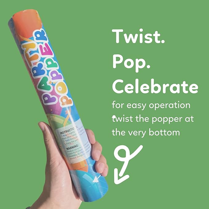 Biodegradable Confetti Poppers Cannon | 2 Pack | Multicolor | Party Poppers for Graduation, Birthday, Wedding | Alternative to Fireworks Smoke Bombs | Launches 25 ft | 12 inch | TUR Party Supplies
