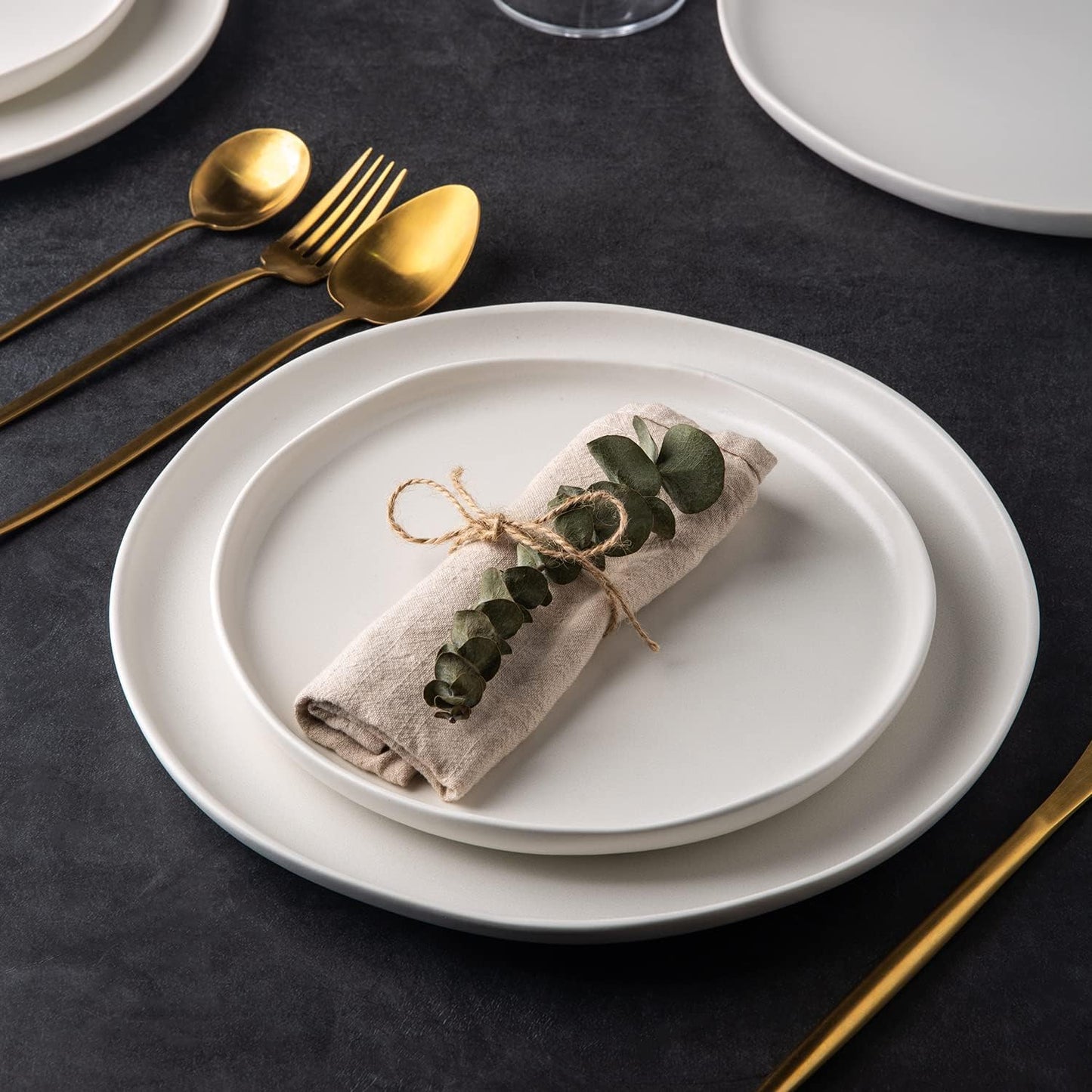 AmorArc Ceramic Dinner Salad Plates Set of 6, Wavy Rim 8.5 Inch Dish Set, The Dessert,Salad, Appetizer, Small Dinner etc Plate,Microwave, Dishwasher Safe, Scratch Resistant - Matte White