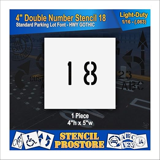 Pavement, Curb, and WheelStop Stencils - 4 inch Double Number Stencil - (18) - 4" x 4" x 1/16" (63 mil) - Light-Duty